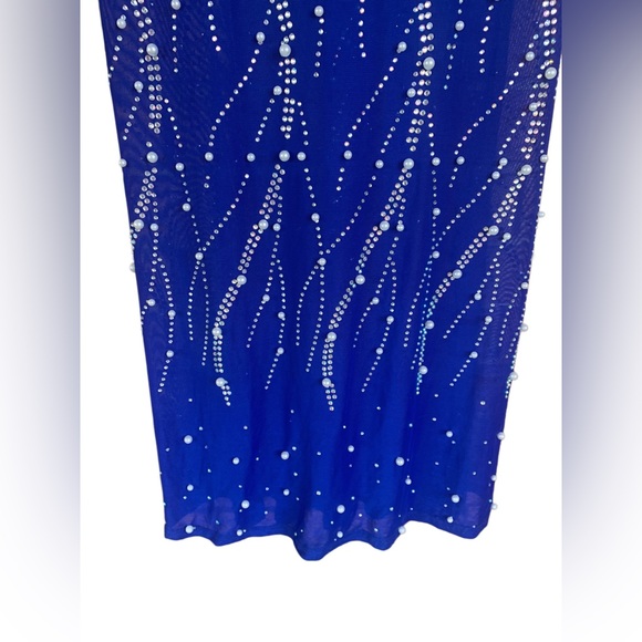 Royal blue maxi dress with pearls and rhinestones size large - Picture 3 of 4